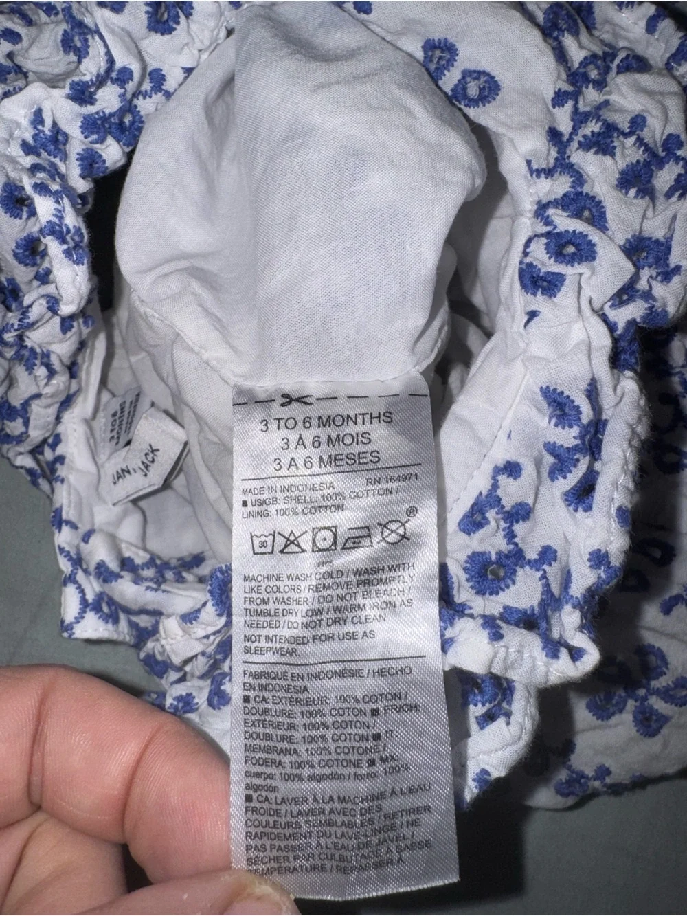 Janie and Jack Baby Girl Blue & White Embroidered Eyelet Bubble Romper 3-6 Month